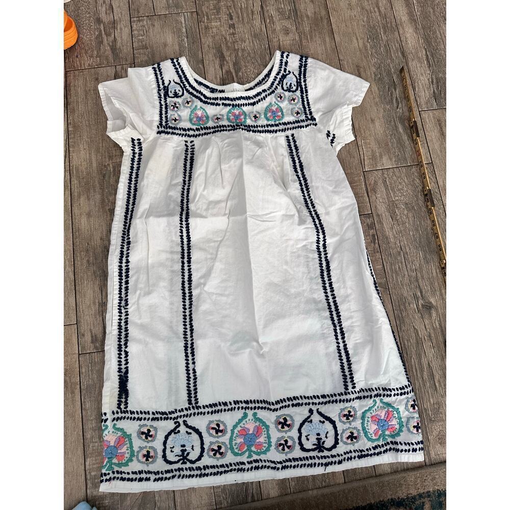 Pomegranate Women's White Cotton Embroidered Short Sleeves Mini Dress Size XS